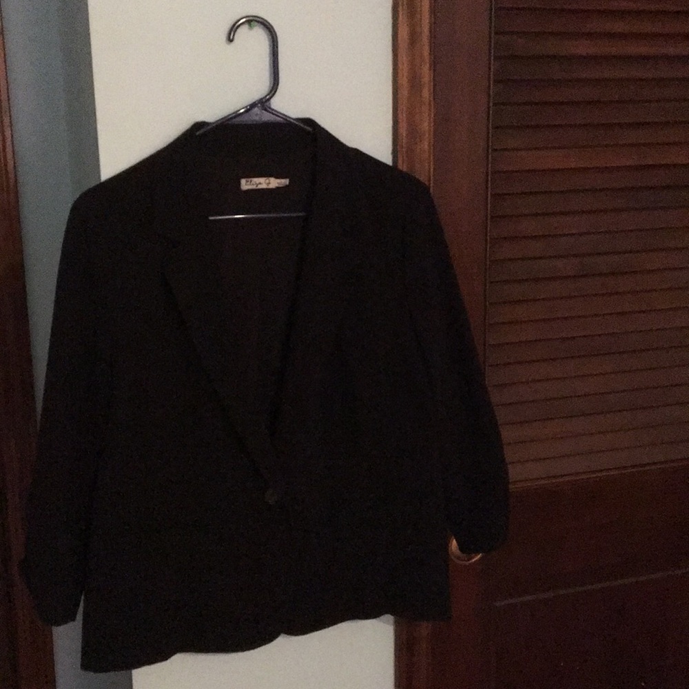 ELIZA J Solid Black Stretch Blazer Suit Jacket  L